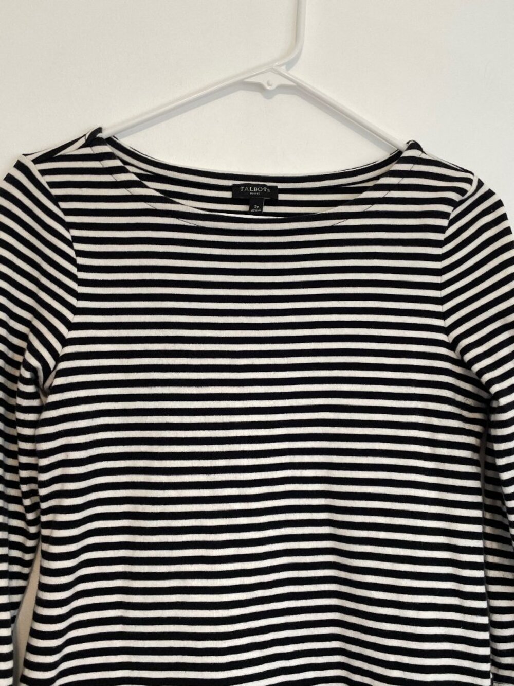 TALBOTS Bateau Neck Striped Tunic Black White Long Sleeve Cotton PETITE Small PS - Picture 4 of 15